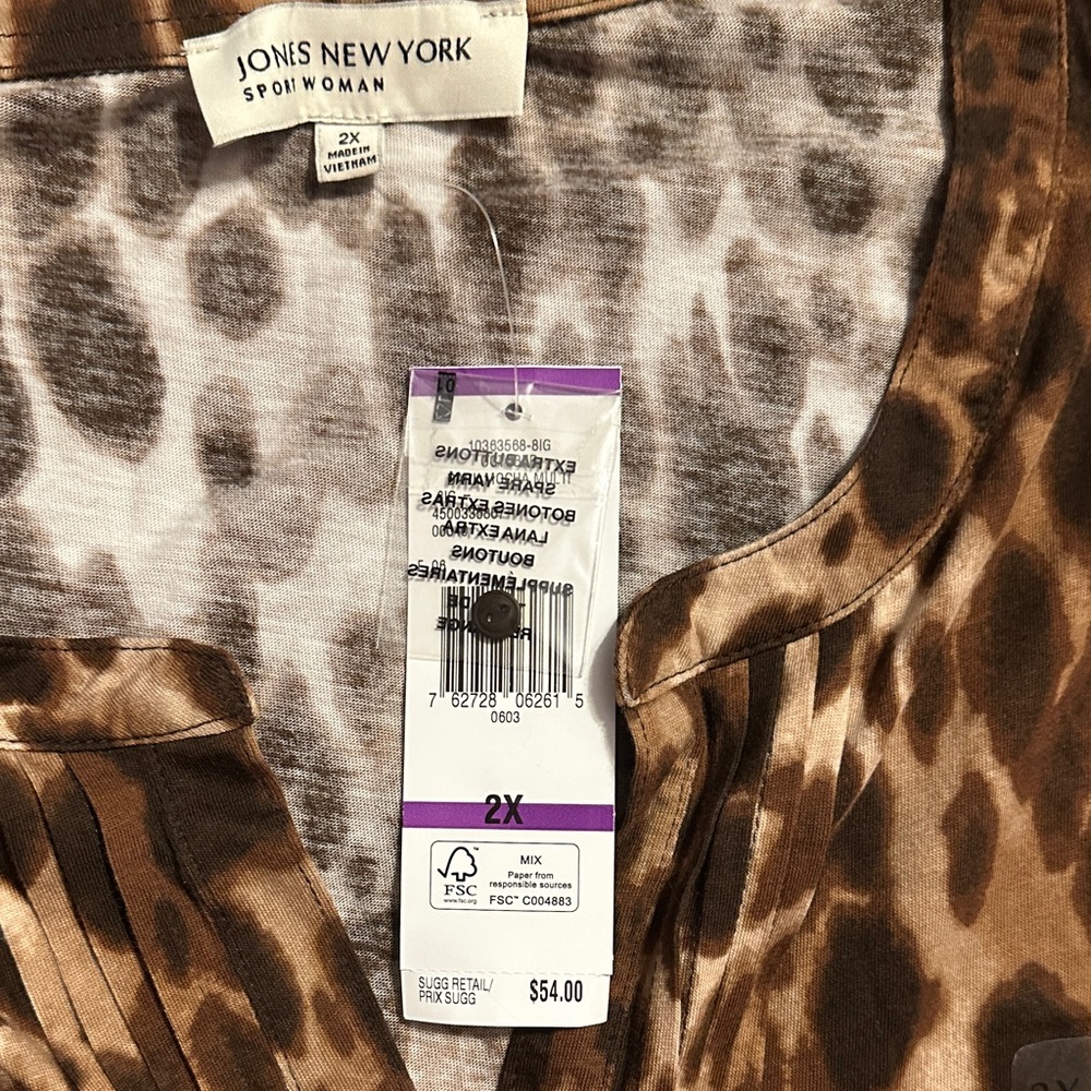 Jones New York Brown and Cream Leopard Print Blouse
